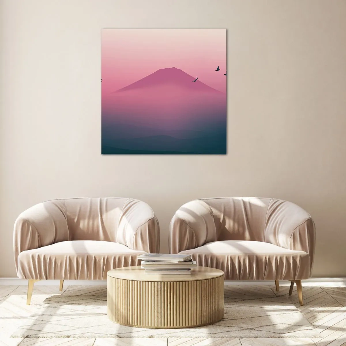 Glastavla - Bild på glas - Vandrare över molnen - 40x40 cm