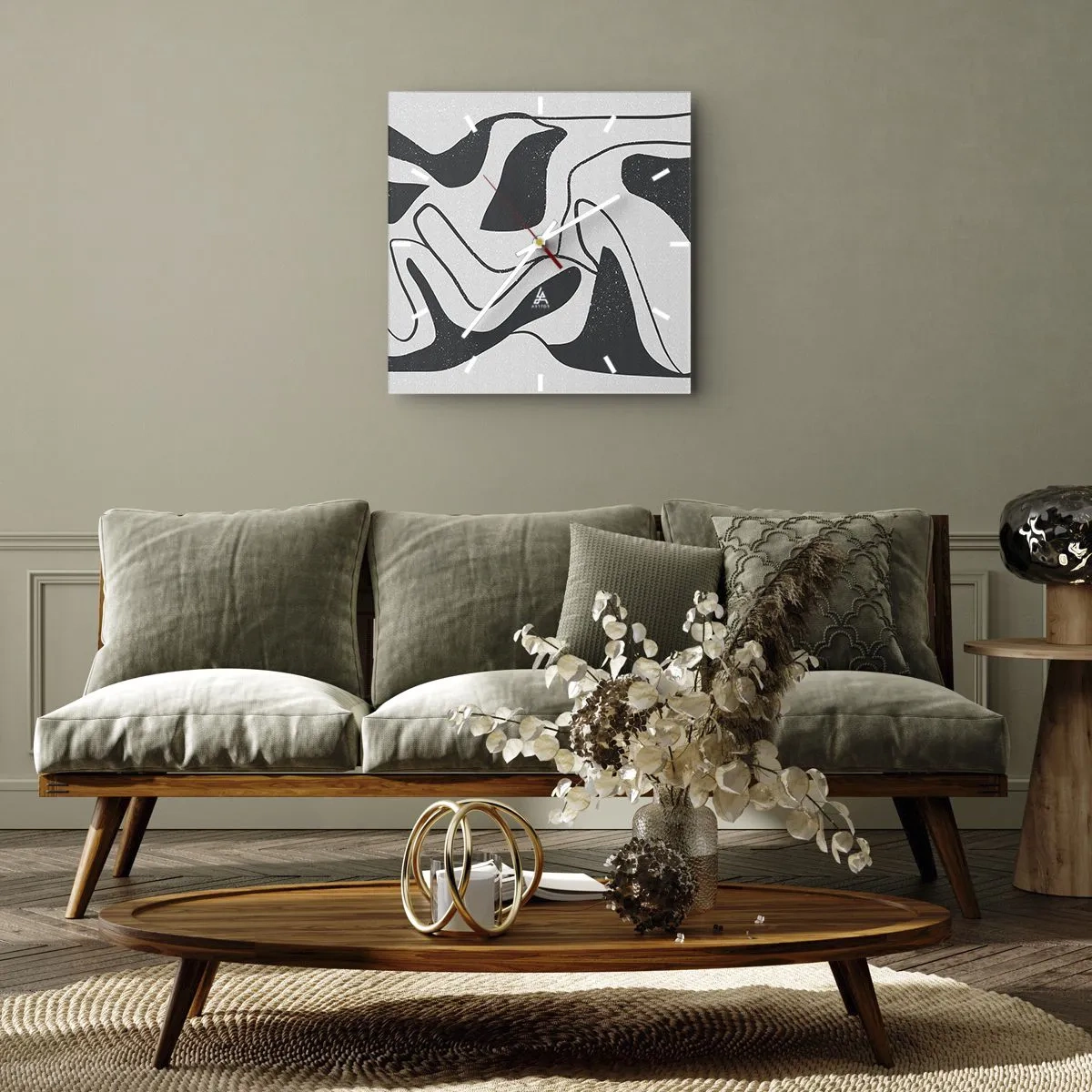 Väggklocka - Klocka på glas - Abstrakt lek i en labyrint - 40x40 cm