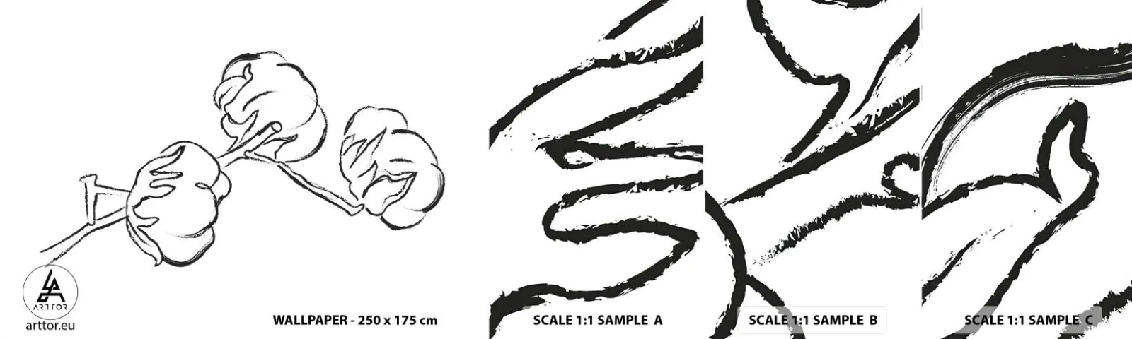 Provbit av självhäftande fototapet Deluxe Sticker - Bomullsdun - Bomull, Minimalism, Kontur - 100x30 cm