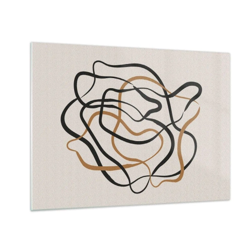 Glastavla - Bild på glas - Ett abstrakt virrvarr av linjer i svart och brunt. - 70x50cm - Allt har gått fel - Modern väggdekoration för vardagsrum och sovrum ARTTOR