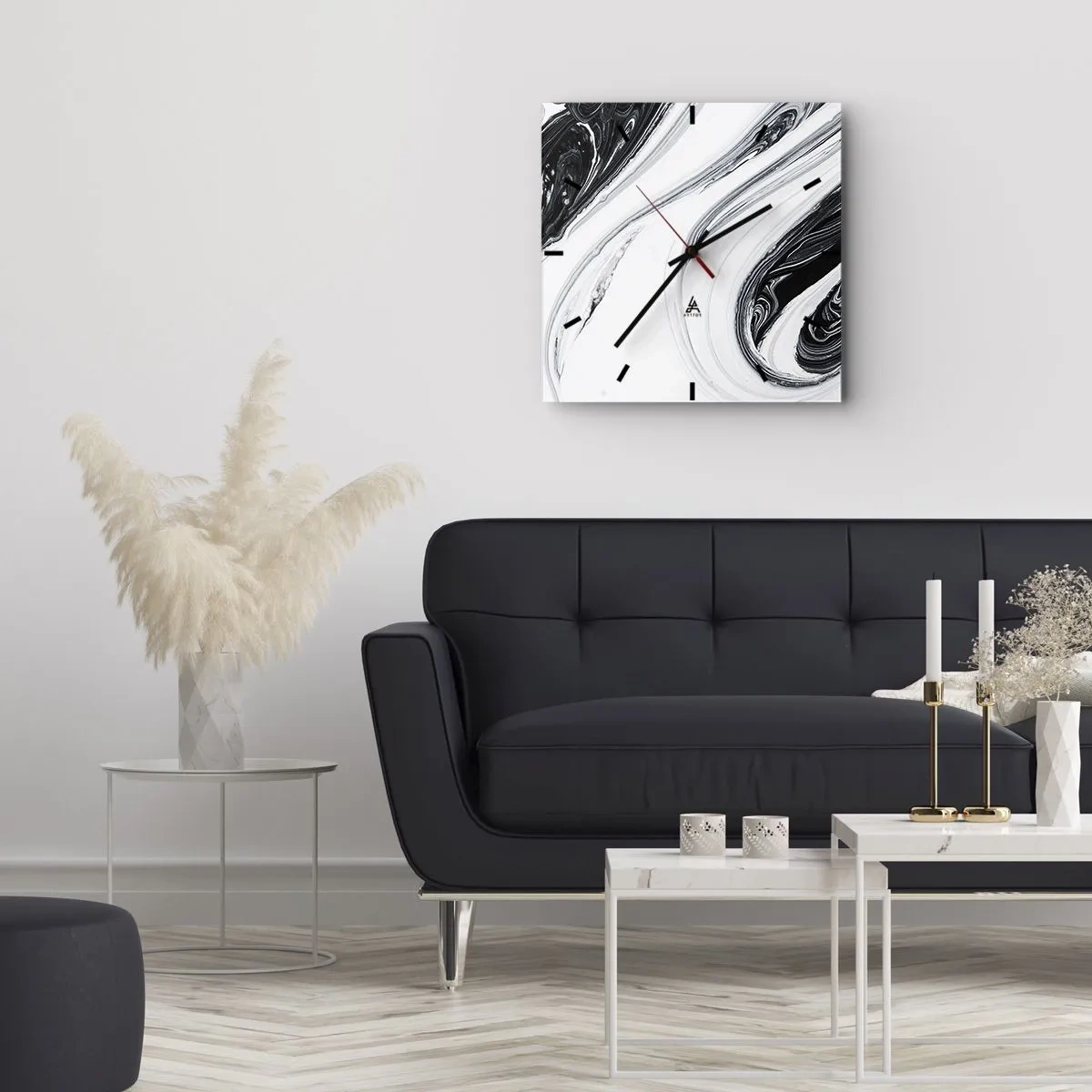 Väggklocka - Klocka på glas - Motsatskombination - 40x40 cm