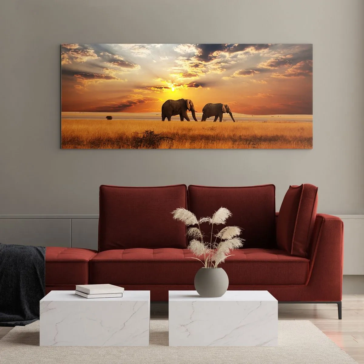 Glastavla - Bild på glas - Familjepromenad - 90x30 cm
