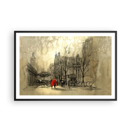Affisch i svart ram - Träff i London-dimman - 91x61 cm