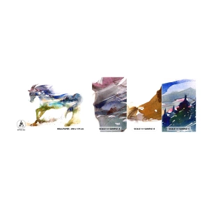 Provbit av självhäftande fototapet Deluxe Sticker - Från ängen till himlen - Häst, Abstraktion, Landskap - 100x30 cm