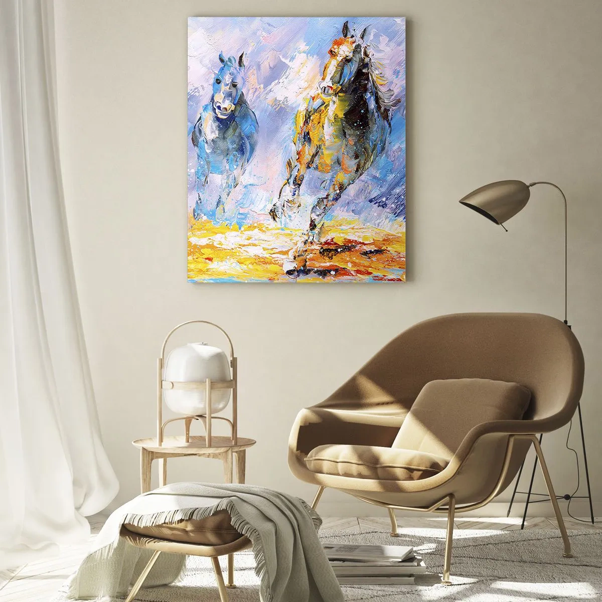 Glastavla - Bild på glas - Galopp genom skenet - 70x100 cm