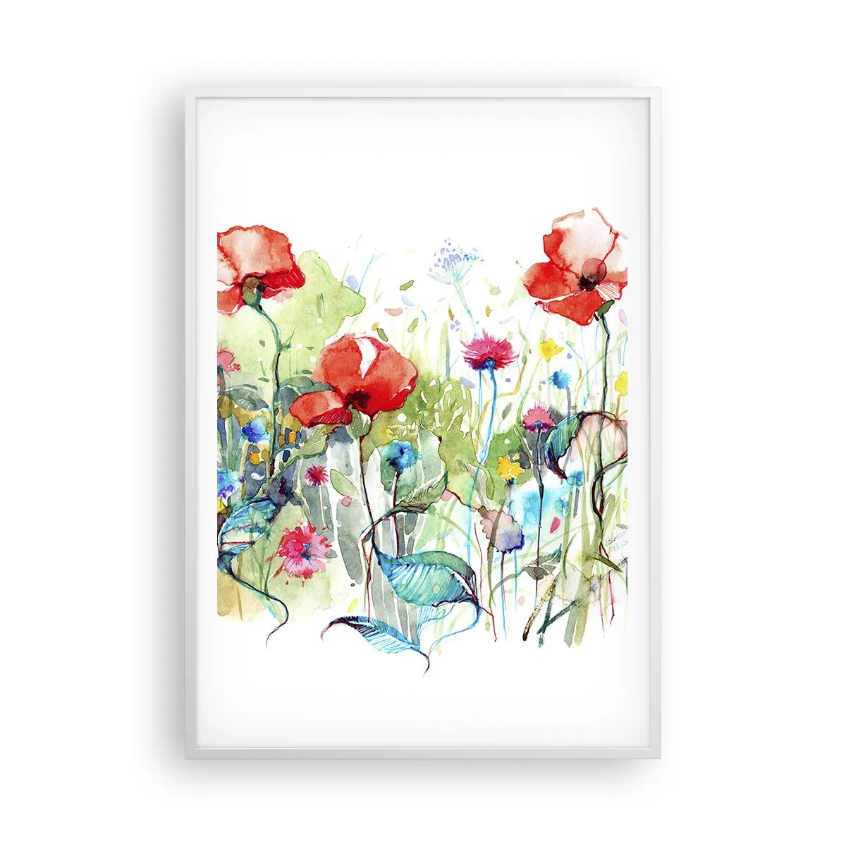 Affisch i vit ram - Majblommande äng - 70x100 cm