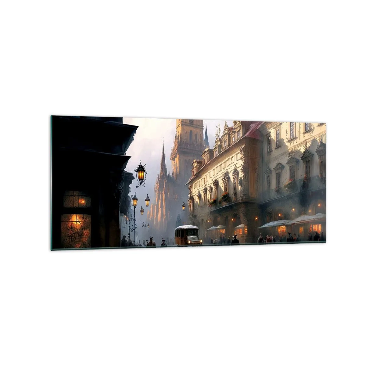 Glastavla - Bild på glas - Magin under en kväll i Prag - 120x50 cm