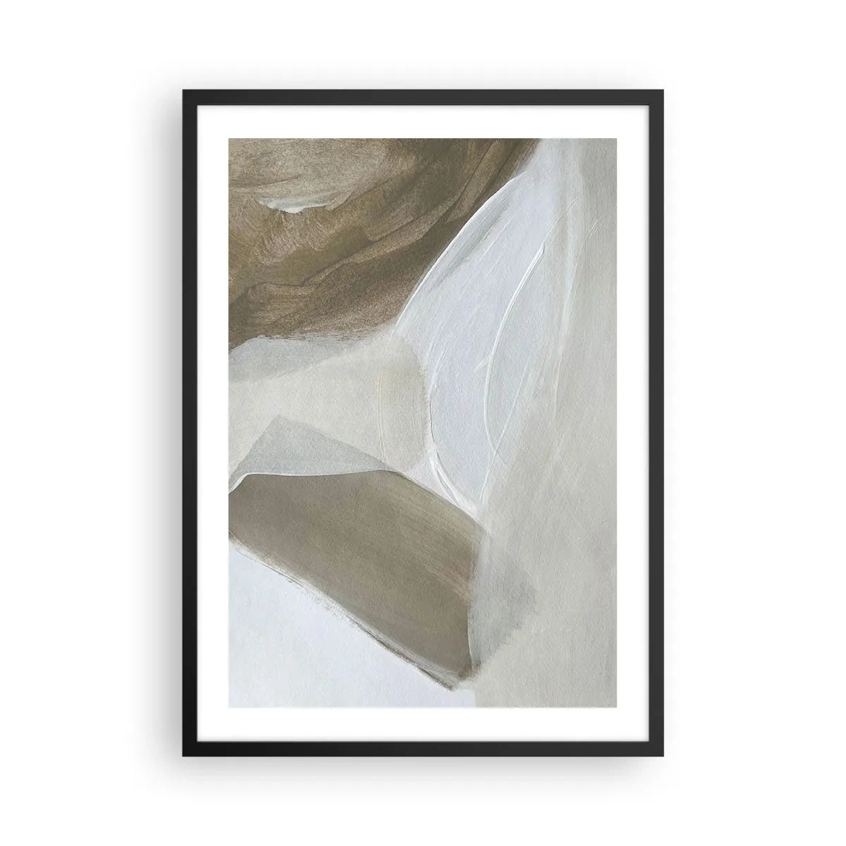 Affisch i svart ram - Minimalistisk abstraktion i beige nyanser - 50x70cm - Våg av vitt - Modern väggdekoration för vardagsrum och sovrum ARTTOR