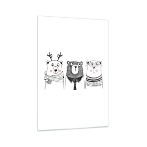 Glastavla - Bild på glas - Tre björnar  - 70x100 cm