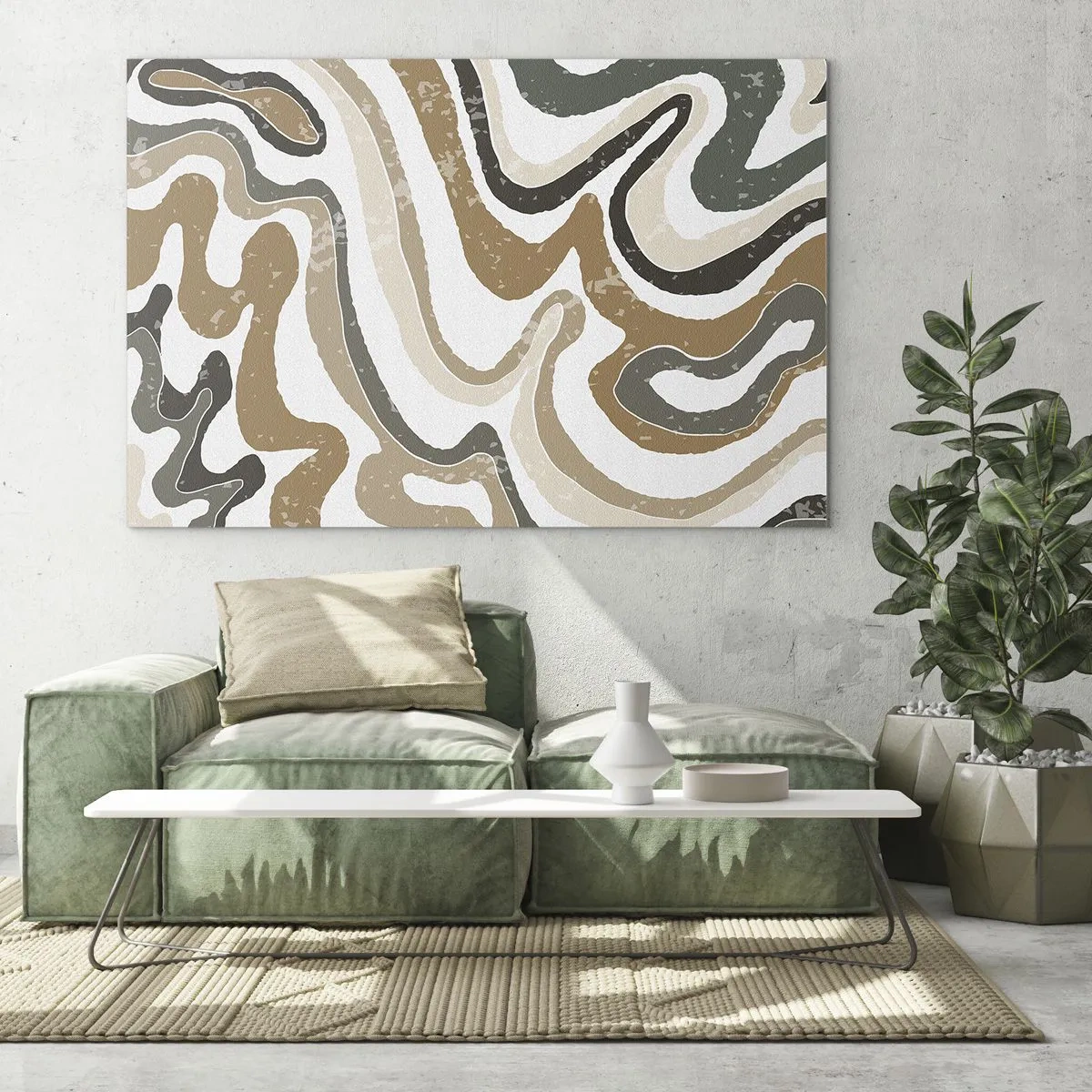 Glastavla - Bild på glas - Abstrakt mönster i jordnära färger - 70x50cm - Meandrar av jordnära färger - Modern väggdekoration för vardagsrum och sovrum ARTTOR