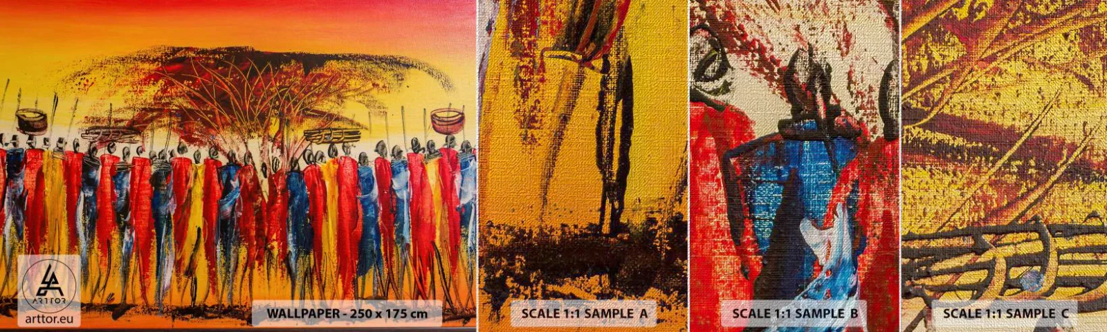 Provbit av fototapet Premium Canvas - Dit, dit, dit de går - Bit, människor, Afrika - 100x30 cm