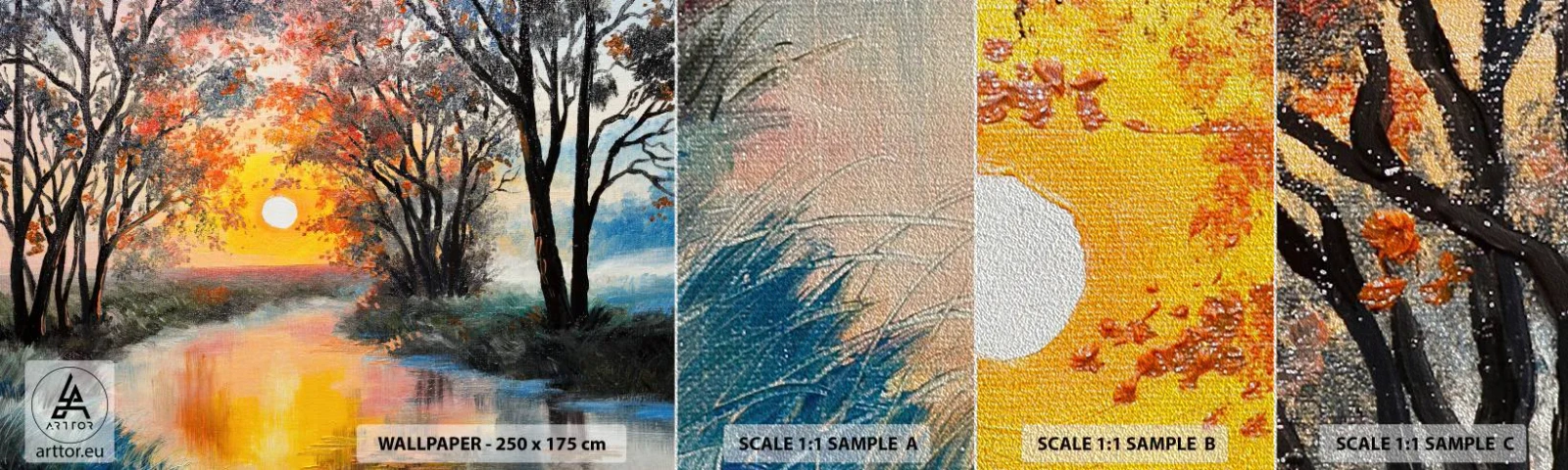 Provbit av fototapet Premium Sand - Höststämning - Landskap, Flod, Träd - 100x30 cm