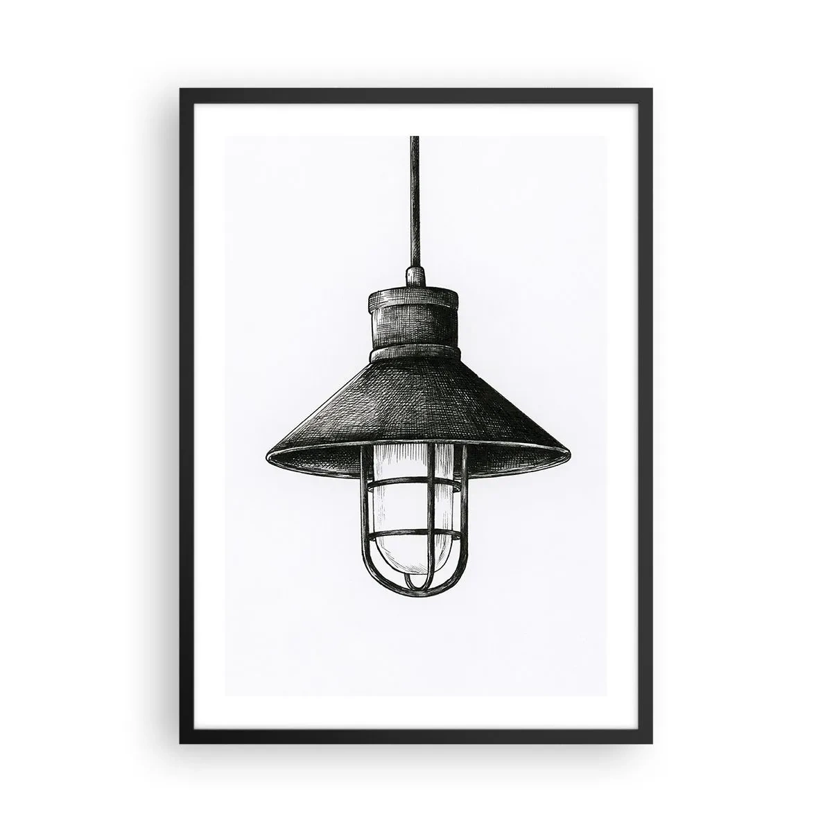 Affisch i svart ram - Skiss av en industriell hänglampa - 50x70cm - Som för många år sedan... - Modern väggdekoration för vardagsrum och sovrum ARTTOR