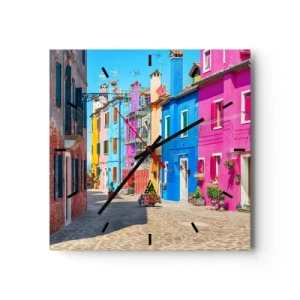 Väggklocka - Klocka på glas - Papegojalik stad - 40x40 cm