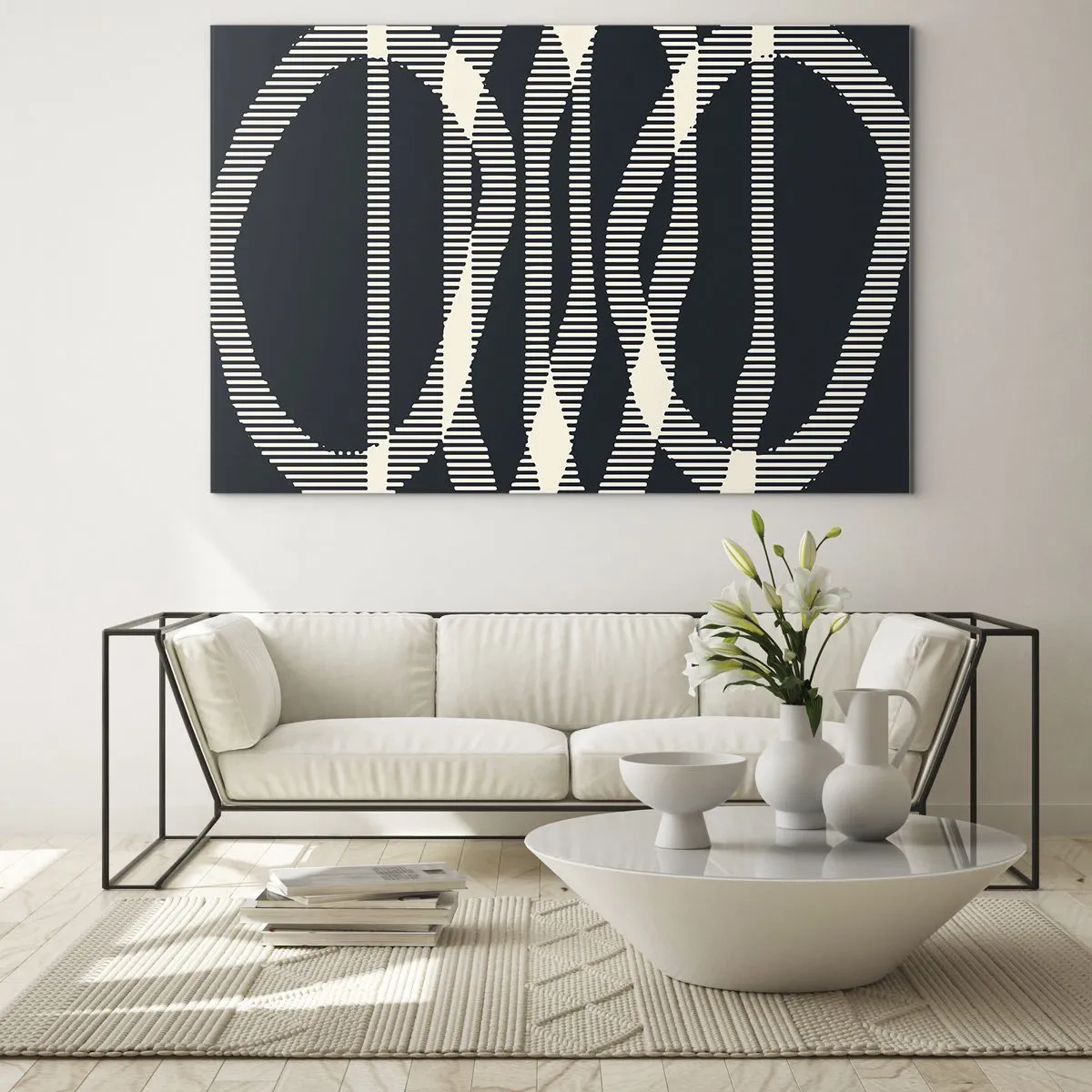 Glastavla - Bild på glas - Geometriska linjer i nyanser av svart och beige - 70x50cm - Försök att bryta mörkret - Modern väggdekoration för vardagsrum och sovrum ARTTOR