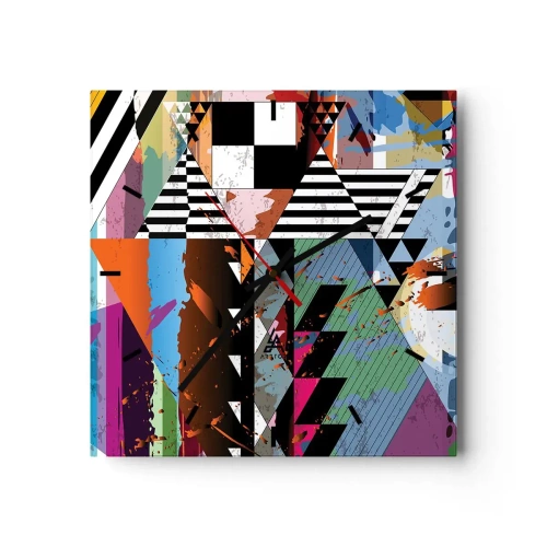 Väggklocka - Klocka på glas - Geometriskt och organiskt - 30x30 cm