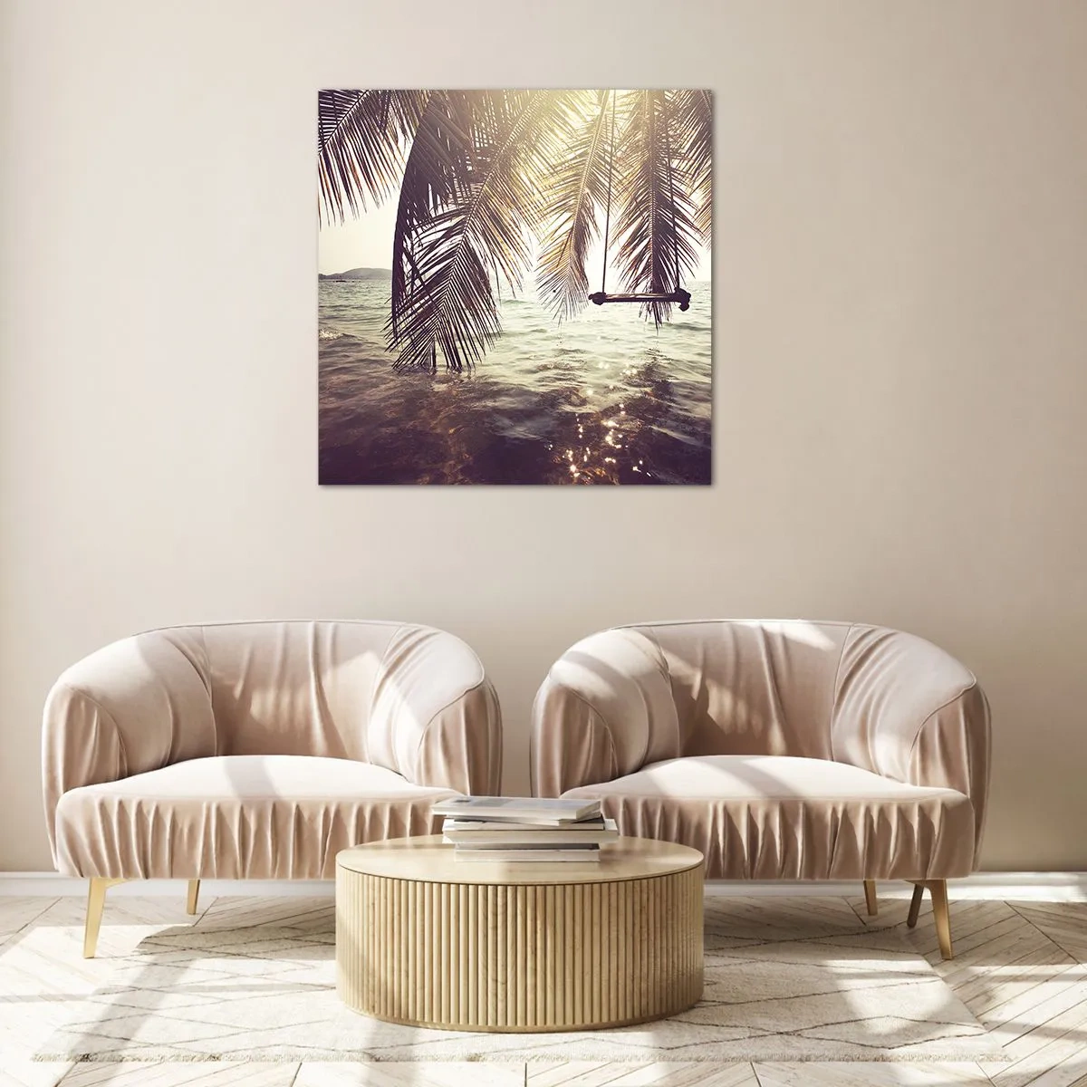 Glastavla - Bild på glas - Gunga i molnen hur mycket du vill - 60x60 cm