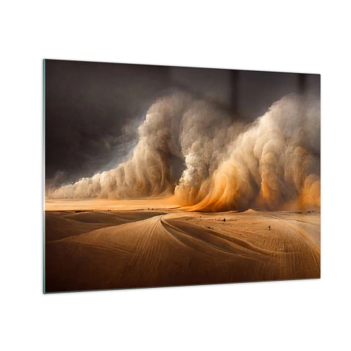 Glastavla - Bild på glas - En sandstorm över öknen i dramatiskt ljus - 70x50cm - Öknens vrede - Modern väggdekoration för vardagsrum och sovrum ARTTOR