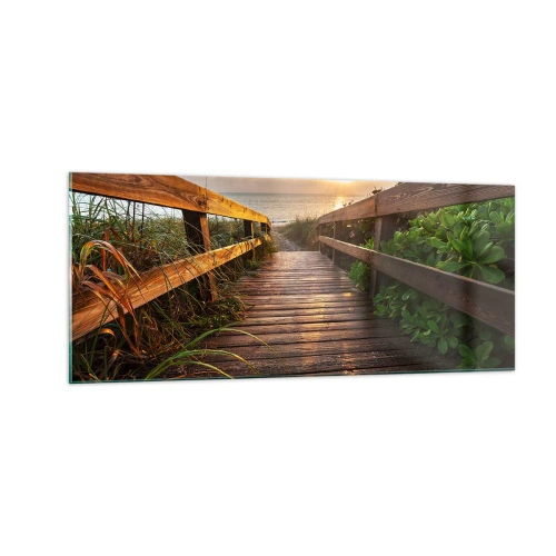 Glastavla - Bild på glas - Direkt till stranden - 100x40 cm