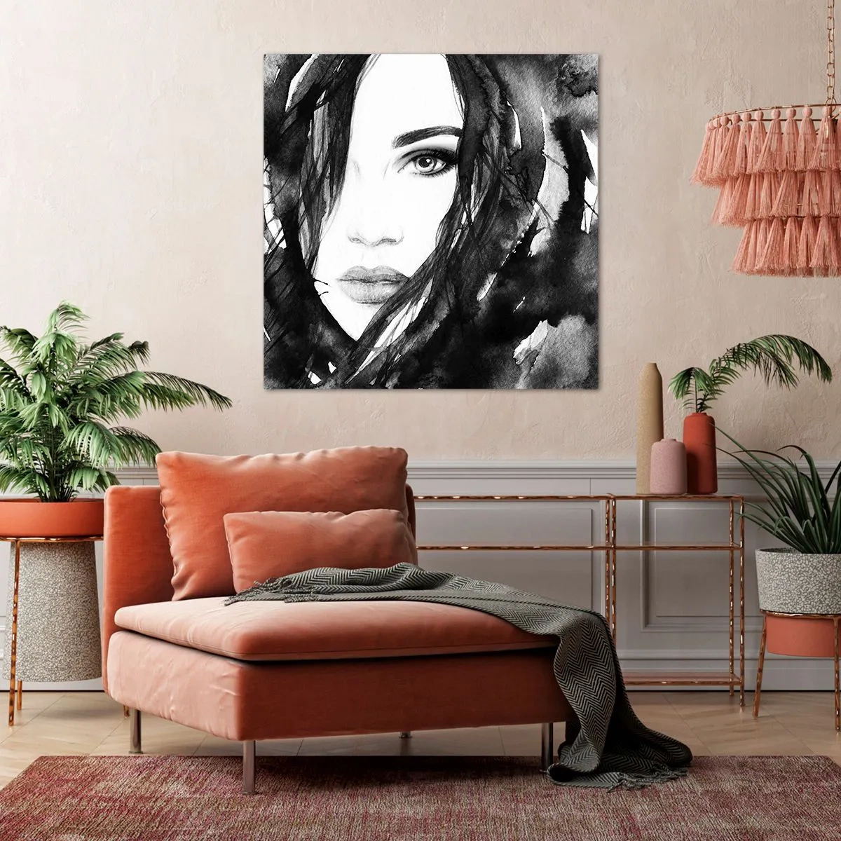 Canvastavla - Bild på duk - En damportätt i svart och vit - 40x40 cm