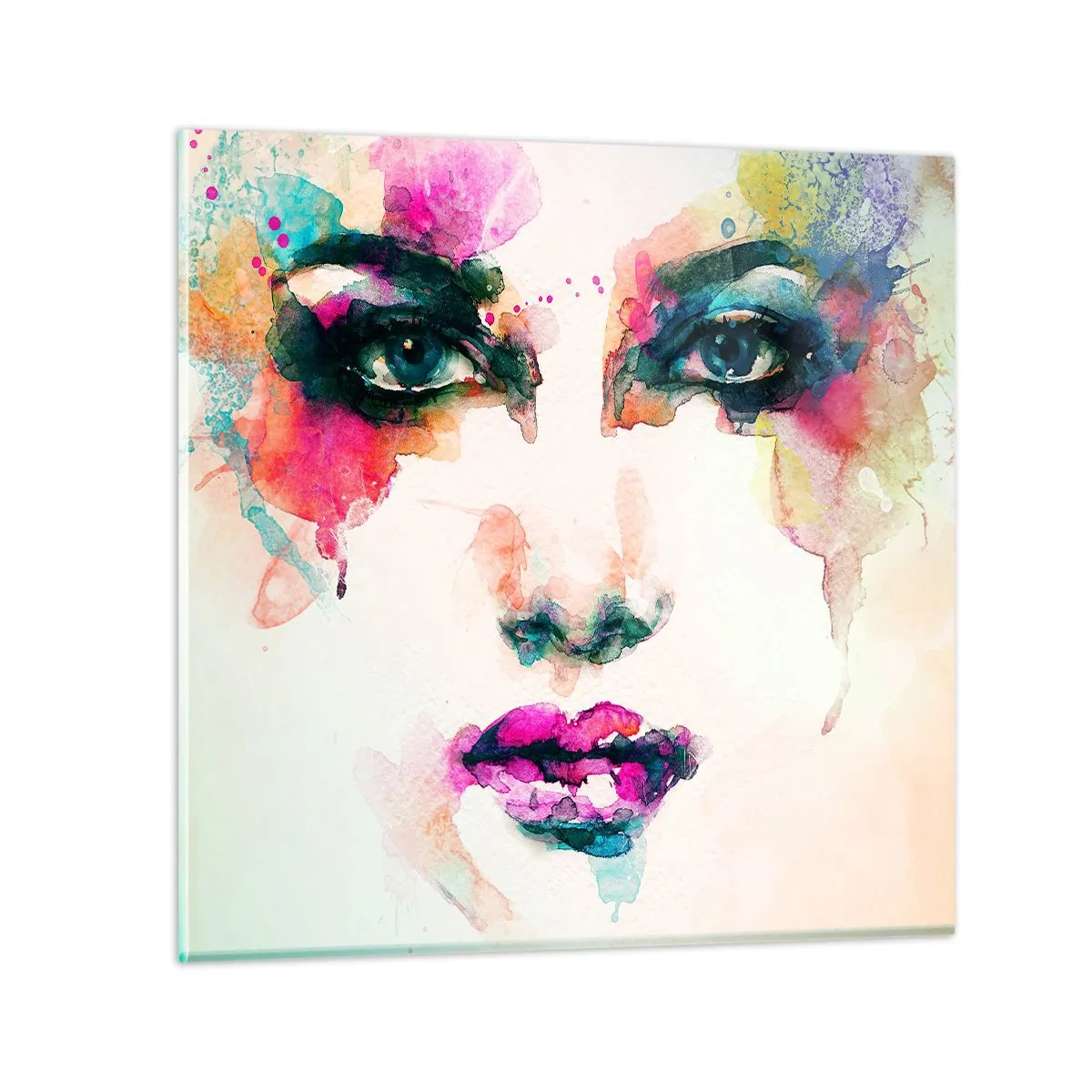 Glastavla - Bild på glas - Porträtt målad med regnbågen - 50x50 cm