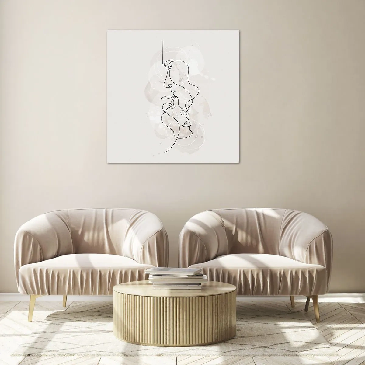Glastavla - Bild på glas - Tilltrasslade i famn - 70x70 cm