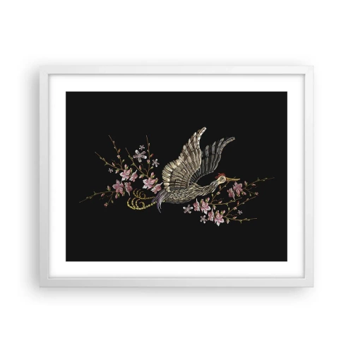 Affisch i vit ram - Exotisk, broderad fågel - 50x40 cm