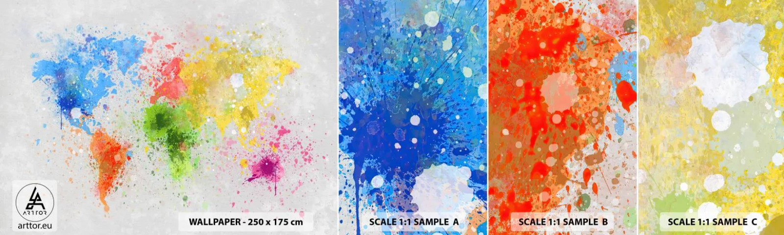 Fototapet Prov Standard Eco - Världens alla färger - Världskarta, Kontinenter, Resor - 100x30 cm