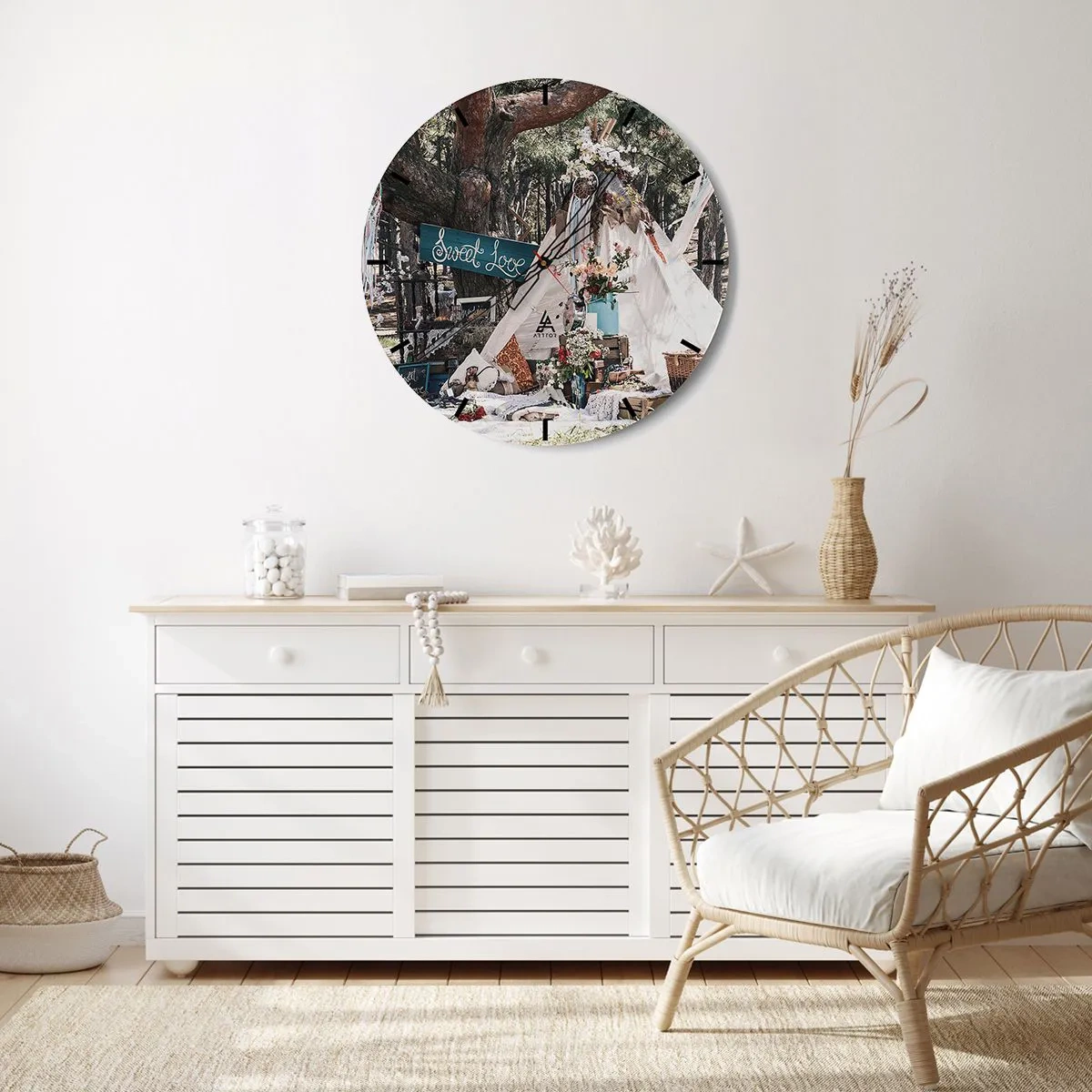 Väggklocka - Klocka på glas - Make love… - 30x30 cm