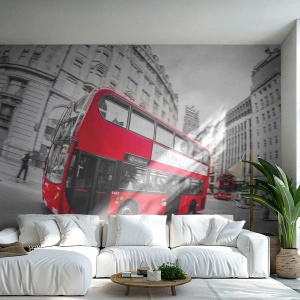Fototapet Premium Canvas - Londo traditionellt - by bus - Stad, London, Röd buss - 500x350 cm