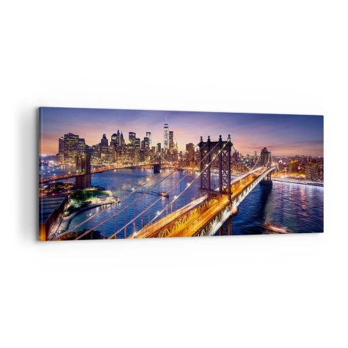 Canvastavla - Bild på duk - Över ljusbron till stadens hjärta - 100x40 cm