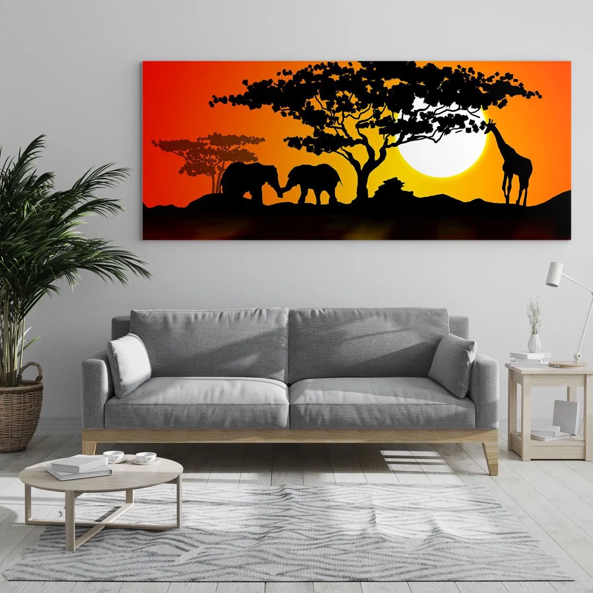 Glastavla - Bild på glas - Ett möte ute i savannen - 140x50 cm