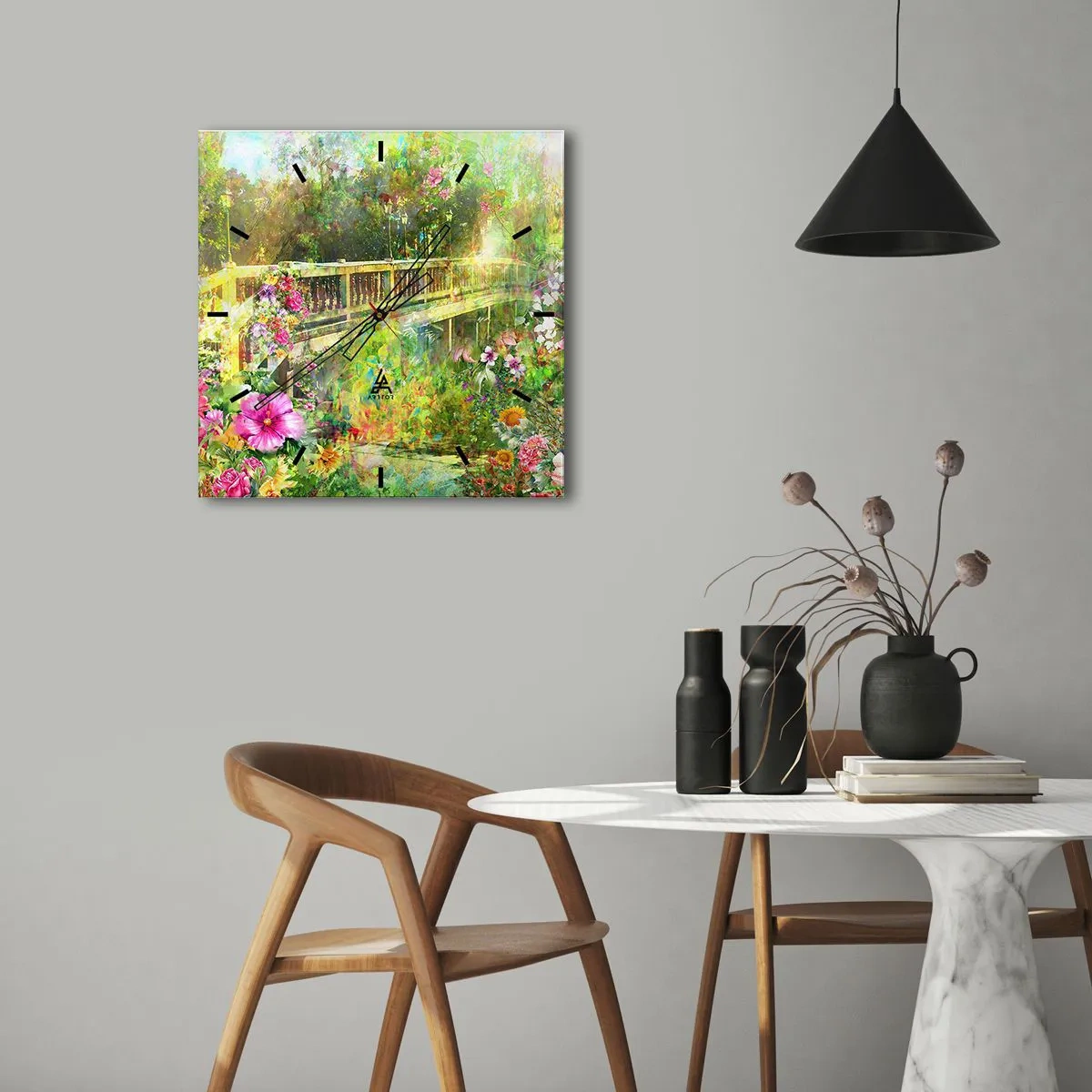 Väggklocka - Klocka på glas - Vårsuckarnas bro - 30x30 cm