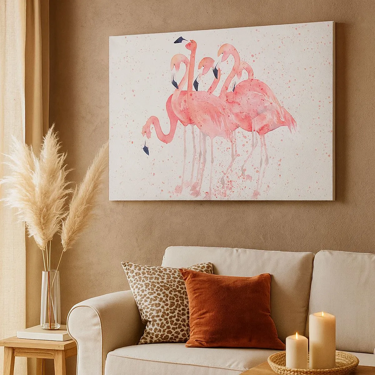 Canvastavla - Bild på duk - Rosa flamingos i konstnärlig akvarellstil - 70x50cm - Rosa bandet - Modern väggdekoration för vardagsrum och sovrum ARTTOR