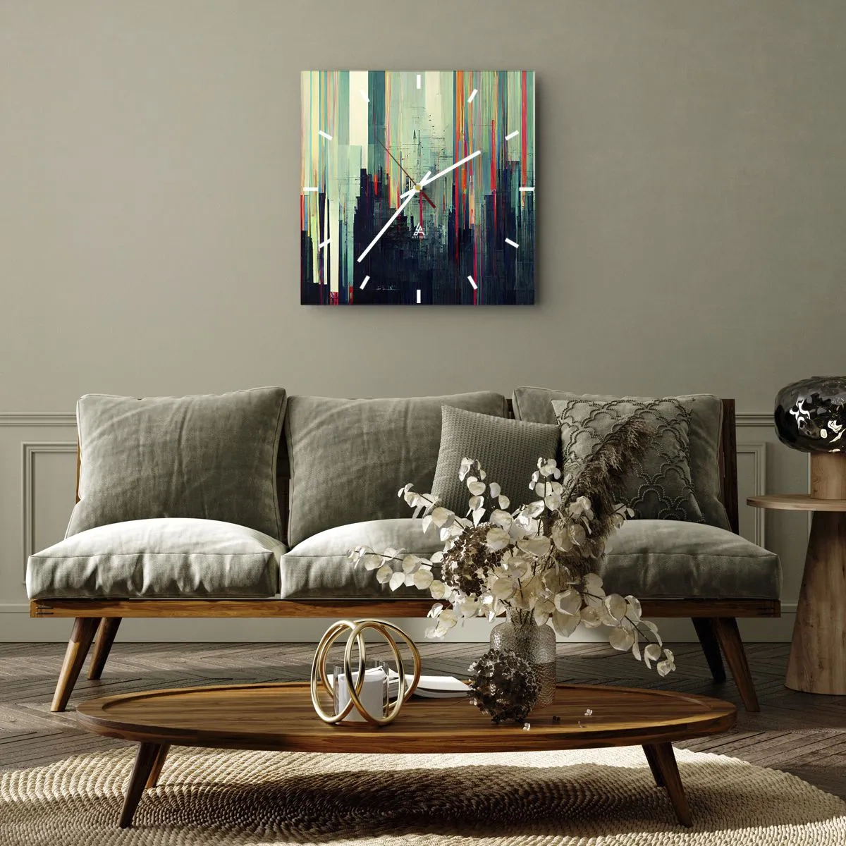 Väggklocka - Klocka på glas - Futuristisk stad - 30x30 cm