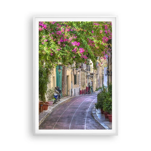 Affisch i vit ram - Blommande gata - 70x100 cm