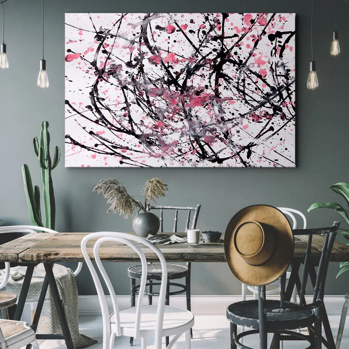 Canvastavla - Bild på duk - Abstrakt mönster i nyanser av rosa, svart och vitt - 70x50cm - Livets flyktiga natur - Modern väggdekoration för vardagsrum och sovrum ARTTOR
