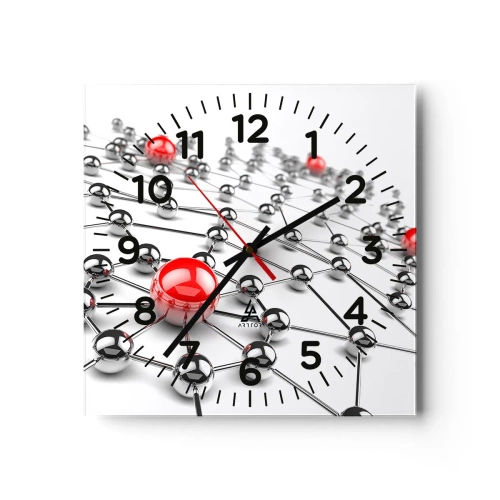 Väggklocka - Klocka på glas - Silvernät - 40x40 cm