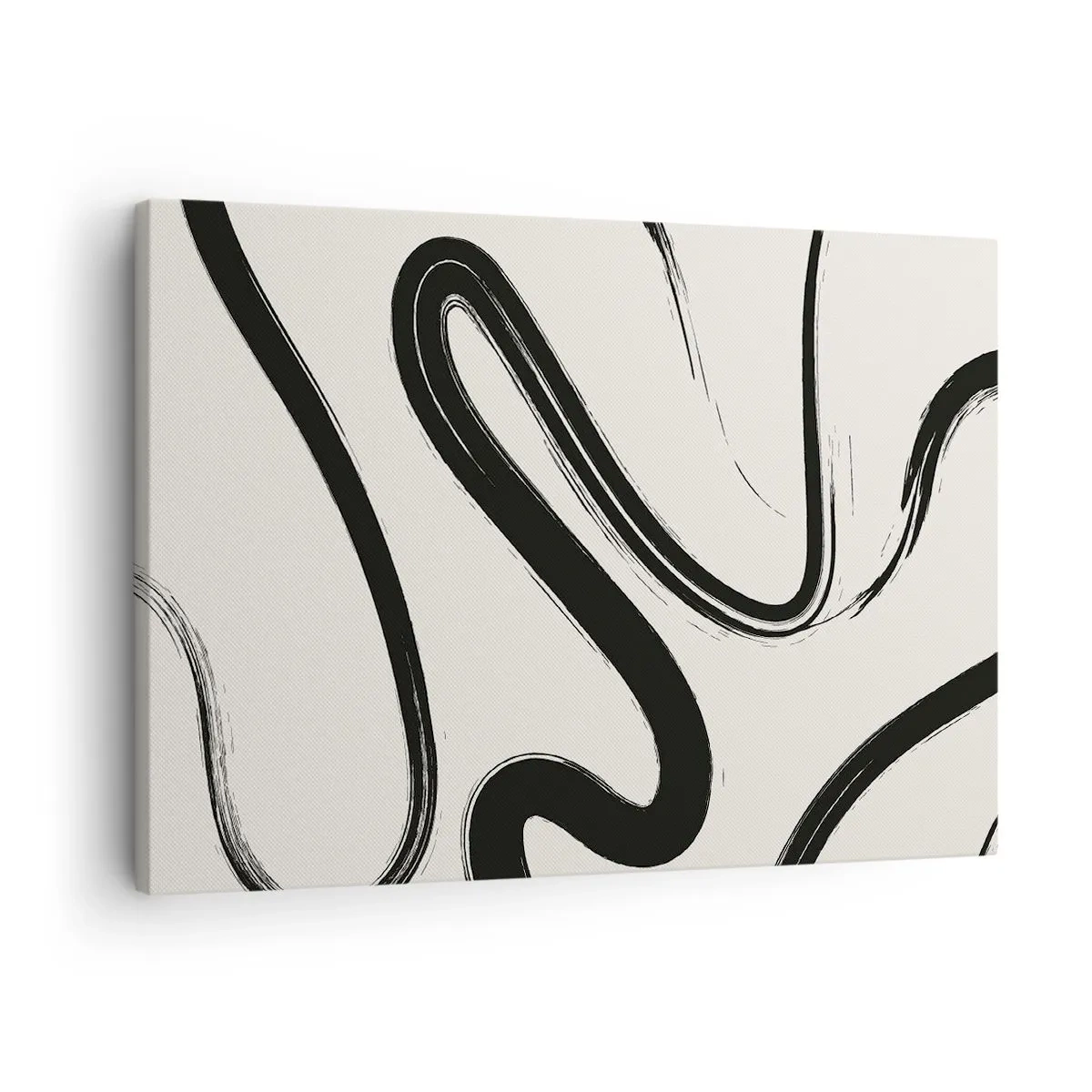 Canvastavla - Bild på duk - Svarta och vita böjda linjer på en ljus bakgrund - 70x50cm - Svart och vit elegans - Modern väggdekoration för vardagsrum och sovrum ARTTOR