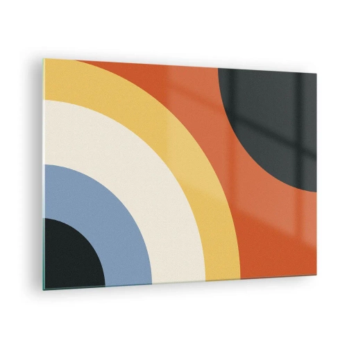 Glastavla - Bild på glas - Abstrakta färgglada bågar på en glasbakgrund - 70x50cm - Mot varandra - Modern väggdekoration för vardagsrum och sovrum ARTTOR