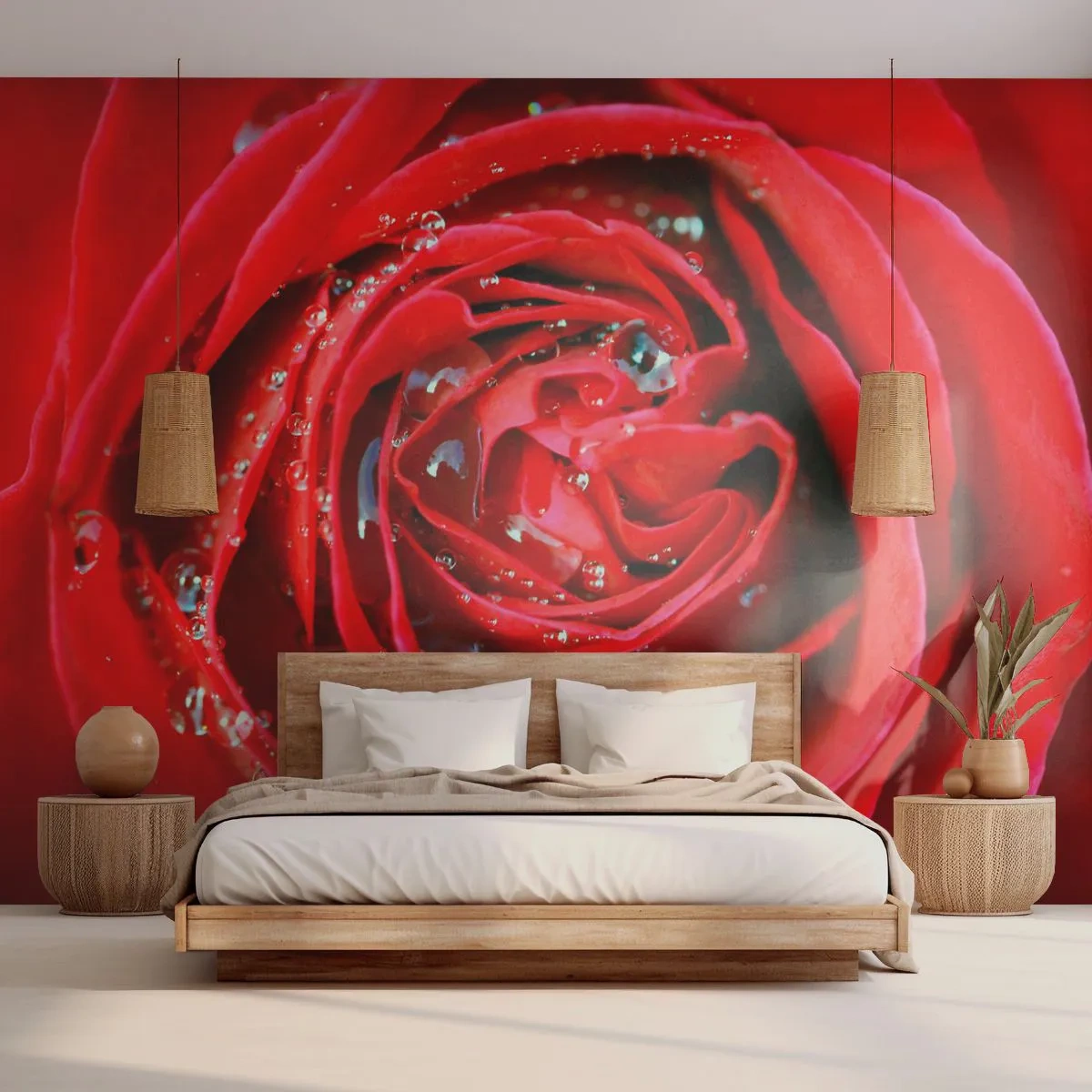Självhäftande Fototapet Deluxe Sticker - Daggdroppar - Blommor, Röd ros, Kärlek - 250x175 cm