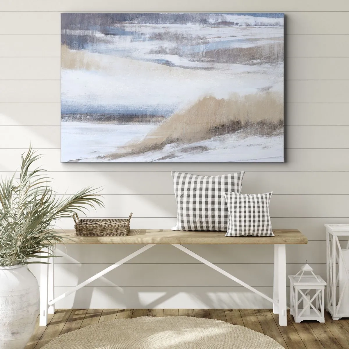 Canvastavla - Bild på duk - Abstrakt vinterlandskap i nyanser av vitt och blått - 70x50cm - Vinterkomposition - Modern väggdekoration för vardagsrum och sovrum ARTTOR