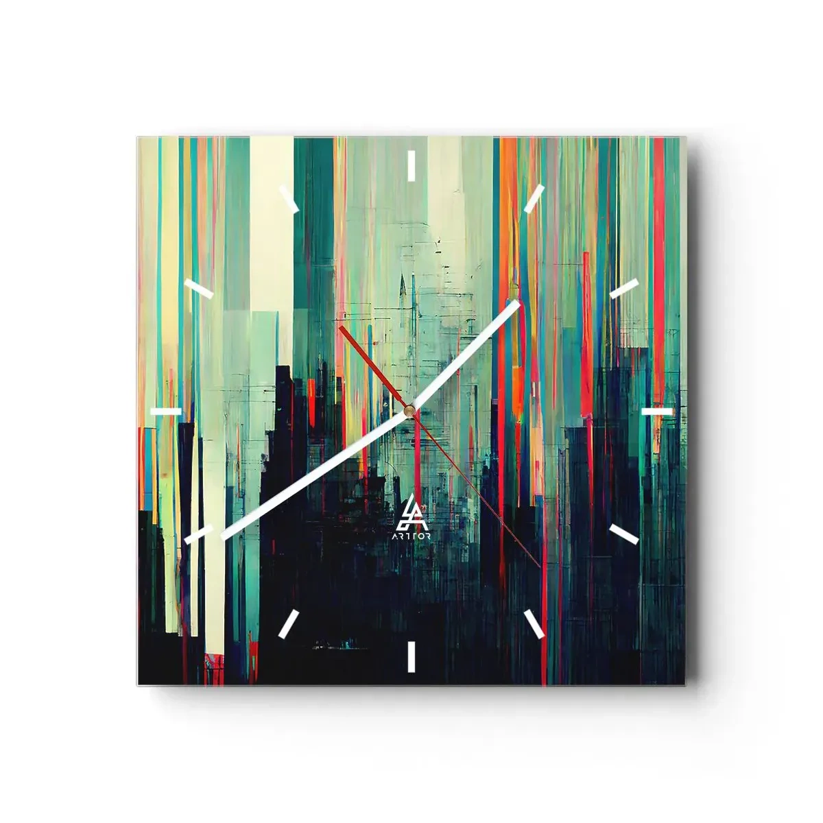 Väggklocka - Klocka på glas - Futuristisk stad - 30x30 cm