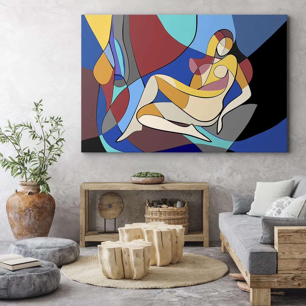 Canvastavla - Bild på duk - Färgglad nakenbild i kubistisk stil - 70x50cm - Kubistisk nakenbild - Modern väggdekoration för vardagsrum och sovrum ARTTOR