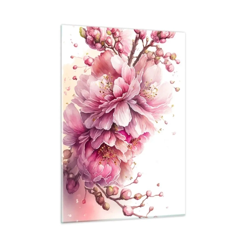 Glastavla - Bild på glas - Blommande körsbärsblomma - 50x70 cm