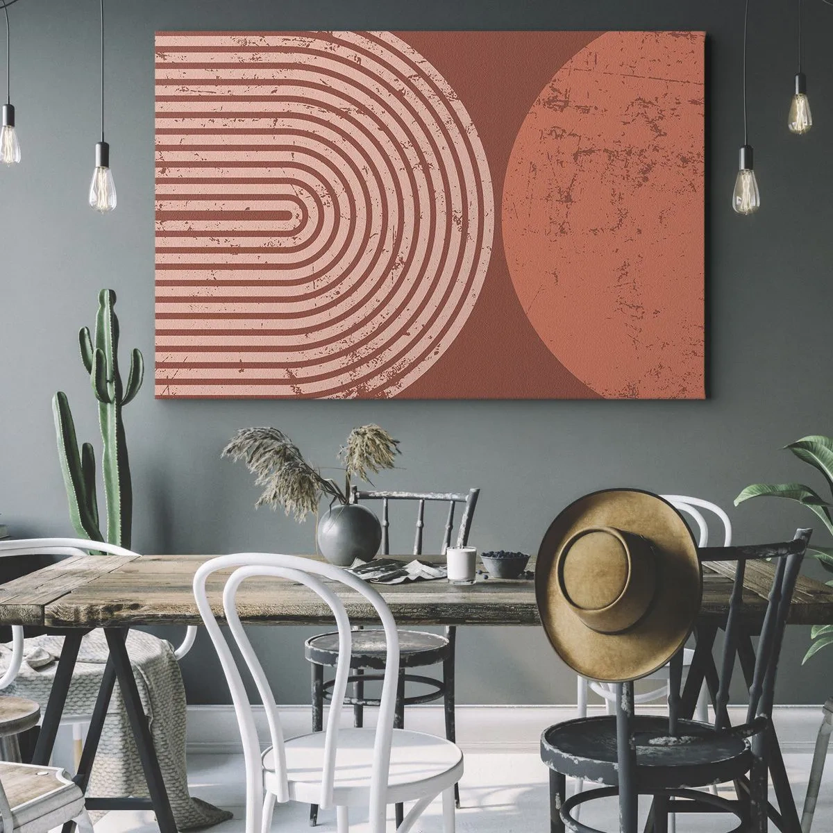 Canvastavla - Bild på duk - Geometriska mönster i terrakottafärgade nyanser på en vintagebakgrund - 70x50cm - Nära relation - Modern väggdekoration för vardagsrum och sovrum ARTTOR