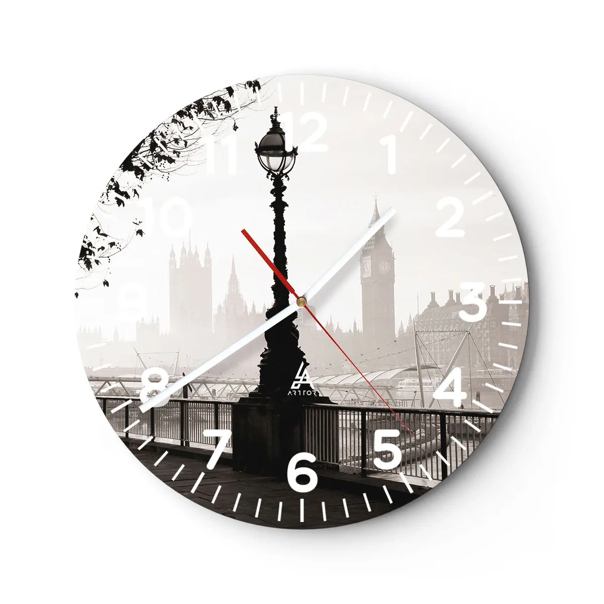 Väggklocka - Klocka på glas - Morgon i London - 40x40 cm