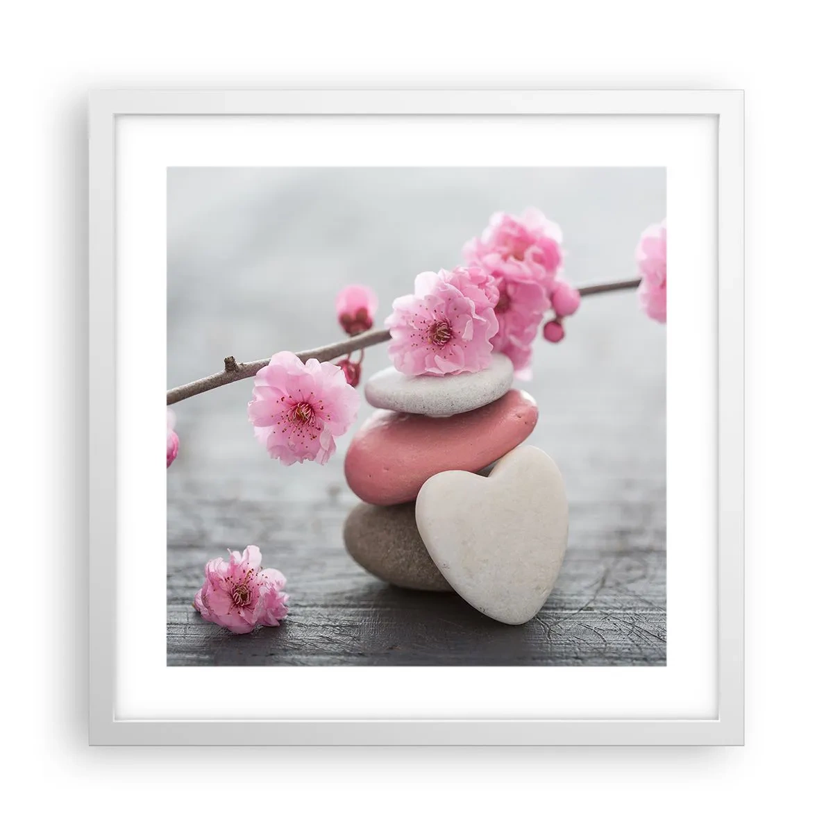 Affisch i vit ram - Salighet med körsbärsblomma - 40x40 cm