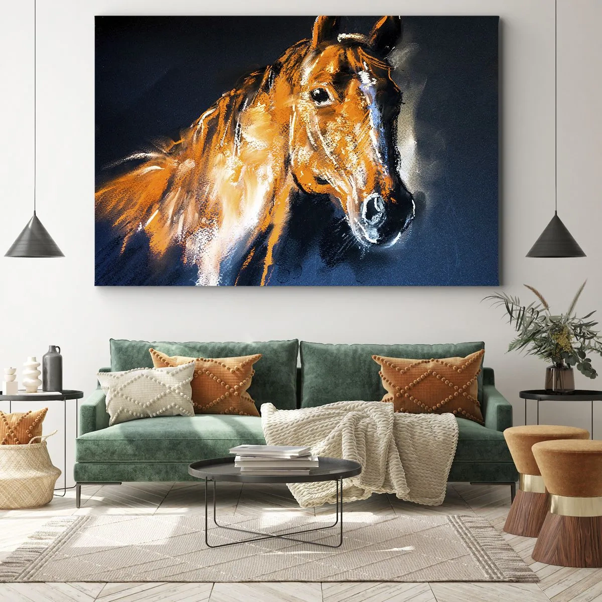 Canvastavla - Bild på duk - Porträtt av en häst i en dynamisk, målerisk stil - 70x50cm - Rider du med mig? - Modern väggdekoration för vardagsrum och sovrum ARTTOR