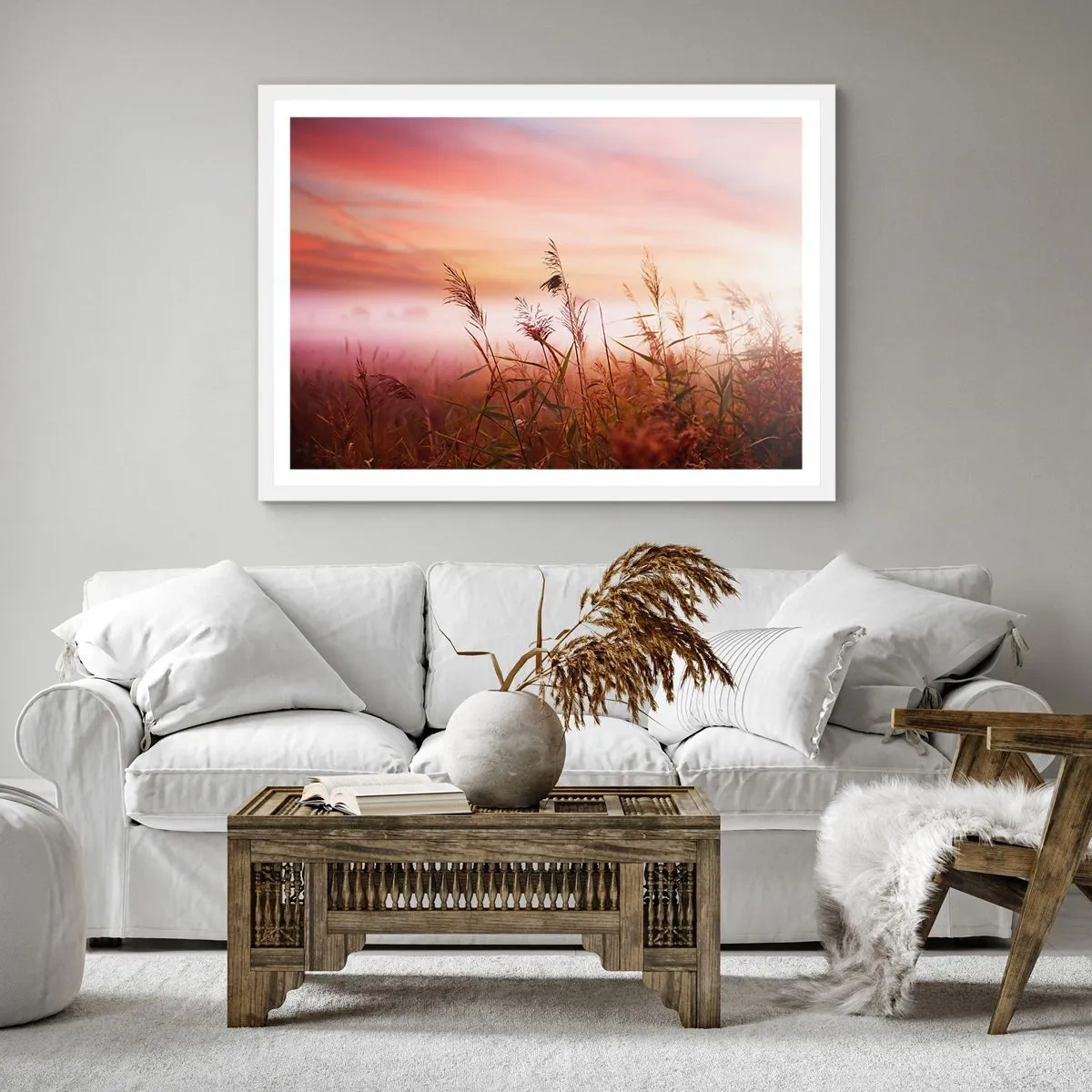 Affisch i vit ram - Drakar, maskrosor, vind - 40x40 cm